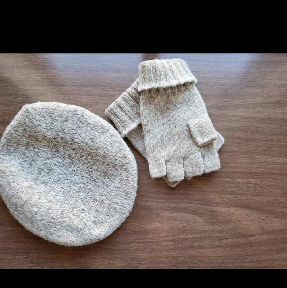 Vintage military issued wool newsboy hat and fingerless gloves gift set